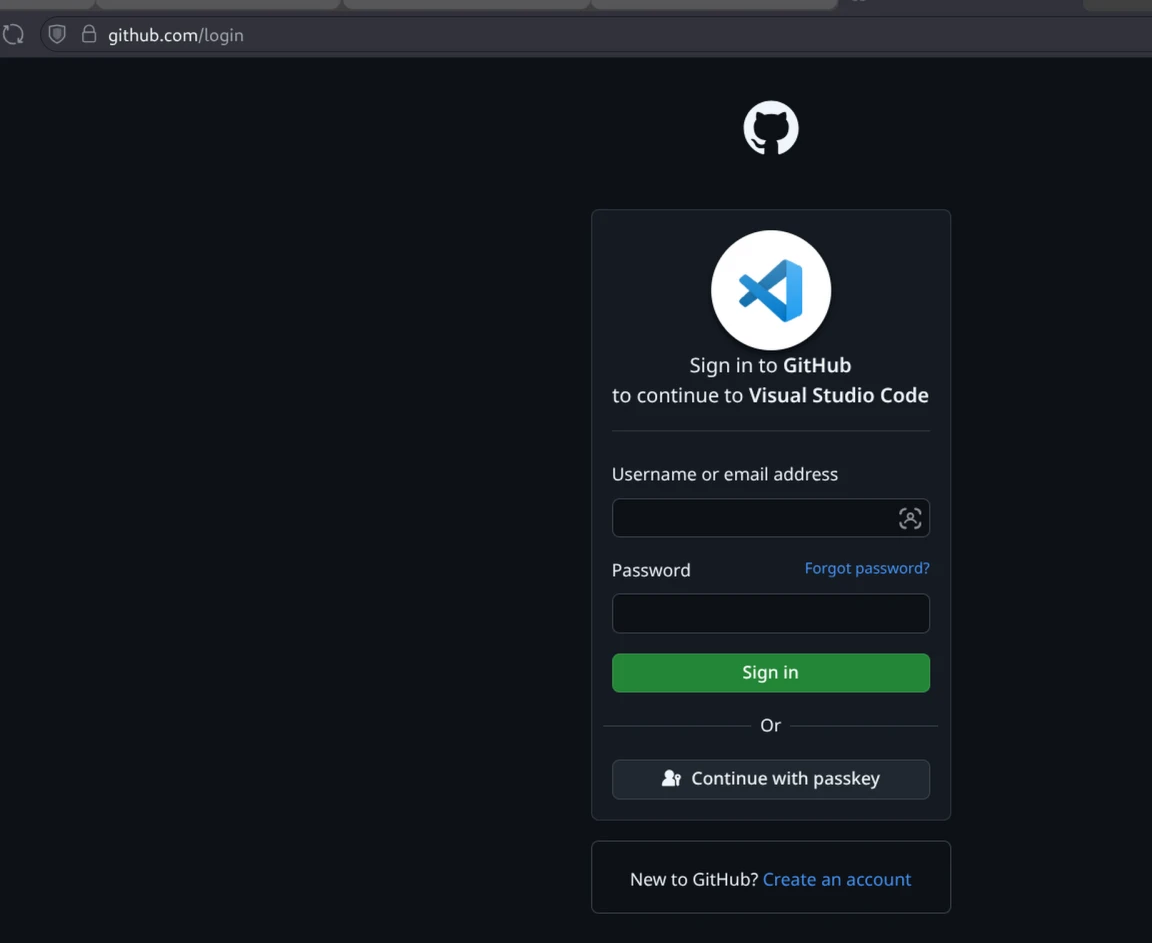 Github Login für VSCode