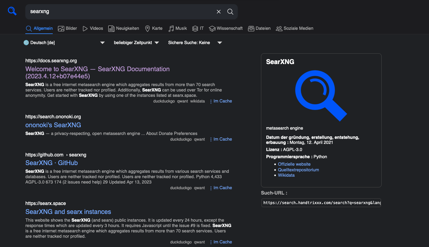 searxng interface